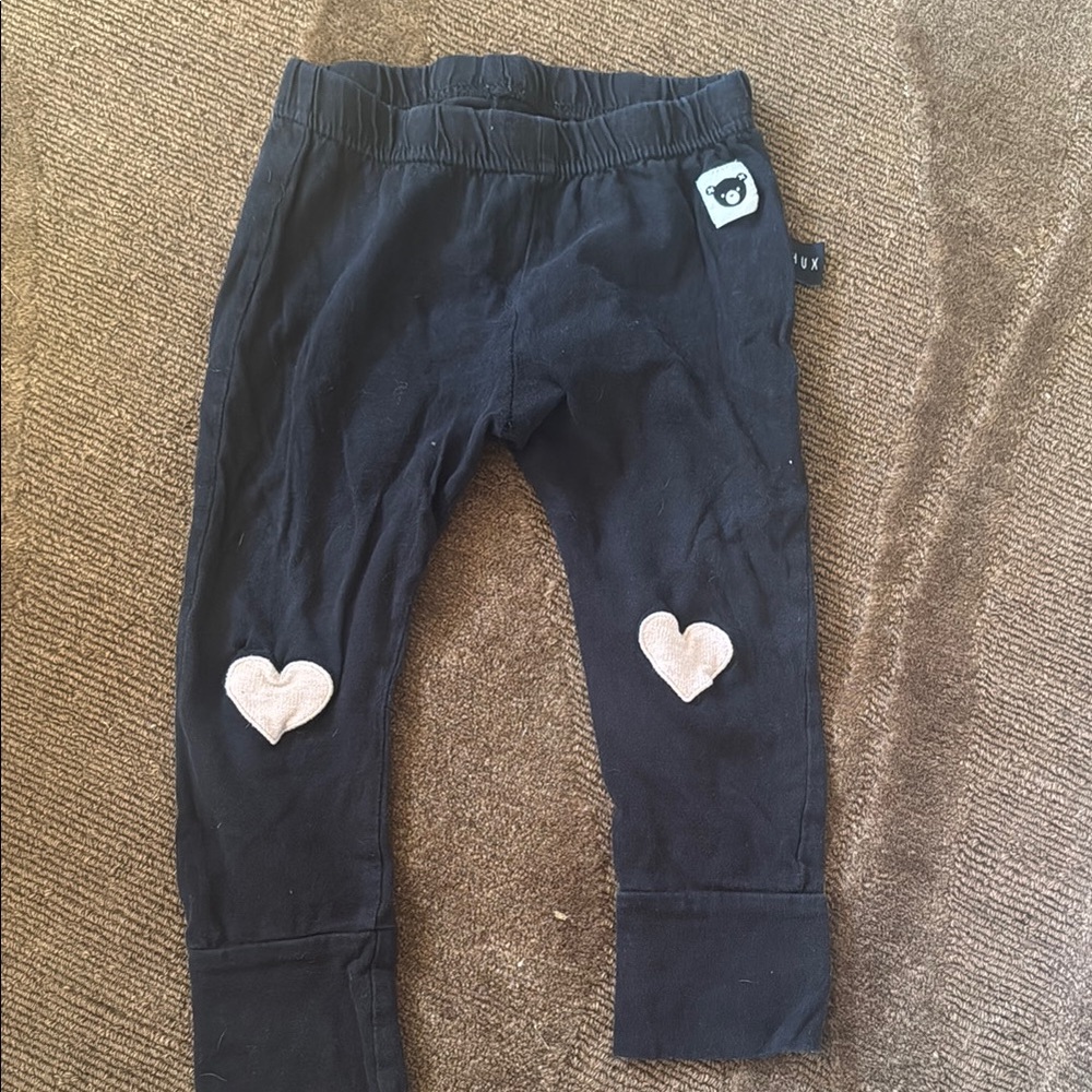 Huxbaby Black Kids Bottoms with Heart Patches